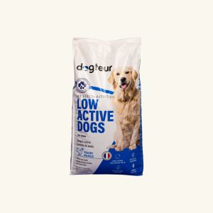 Dogteur Premium Low Grain pour chiens peu actifs, croquettes saveur volaille pour une alimentation équilibrée.