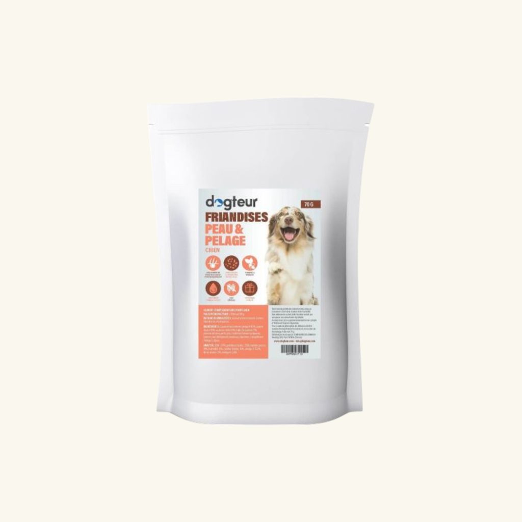 Dogteur Friandises Chien Peau et Pelage, snacks pour un pelage brillant et une peau saine.