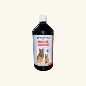 Dogteur Huile de Saumon, complément riche en oméga-3 pour une peau et un pelage en bonne santé.